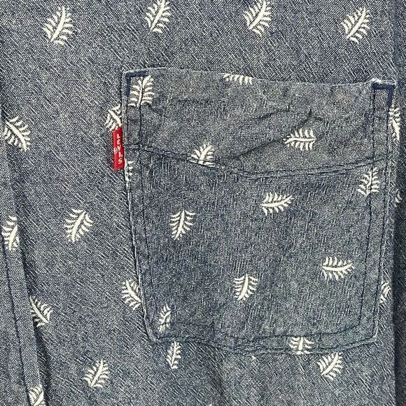 Levi's Mens Button Up Shirt Leaf Print Short Sleeve Cotton Pocket Blue Large - Picture 5 of 8